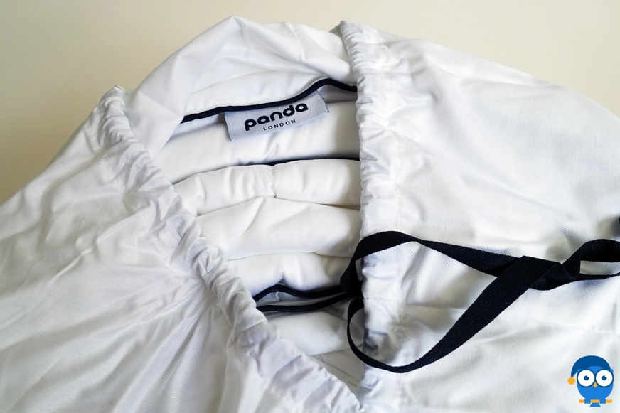 Close-up of Panda duvet in bamboo bag